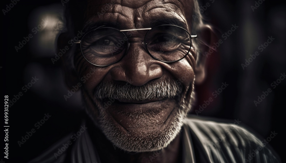 Smiling senior man with gray hair and beard, looking confident generated by AI