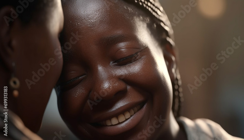 Smiling African women bonding outdoors, enjoying carefree childhood joy together generated by AI