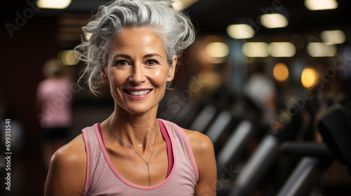 Old woman exercising in the gym, healthy lifestyle