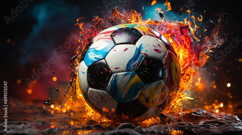 Soccer ball with red fire illustration