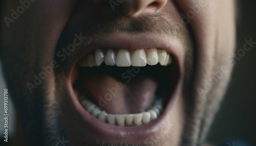 A smiling man with a toothy smile and open mouth generated by AI