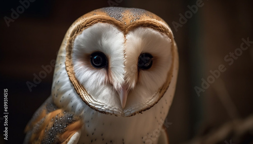 Beautiful owl perched on branch, staring with wise yellow eyes generated by AI © Jeronimo Ramos