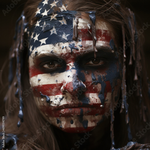 A man with makeup resembling the American flag, generative AI