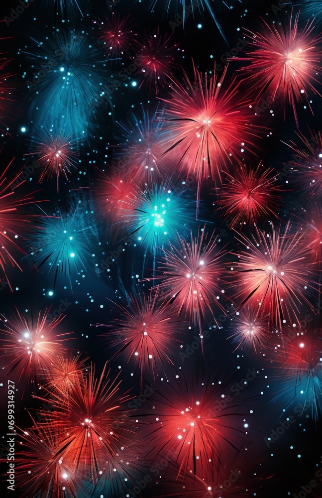 Whimsical Fireworks Display in Red, White, and Blue Colors Whimsical Fireworks Display in Red, White, and Blue Colors