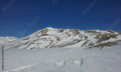 View of Ljuboten peak on Shar Mountain  on a sunny winter day