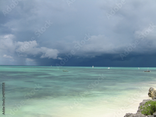 Breathtaking view from Nungwi beach, Zanzibar, Tanzania, of Indian Ocean on a stormy day © Kosta