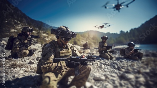 drone operator soldier on a war or counterterroristic operation photo