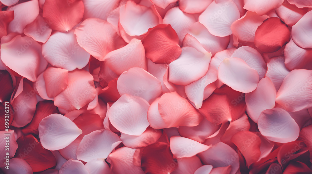 Soft-focus red and pink rose petals scattered Soft-focus red and pink rose petals scattered