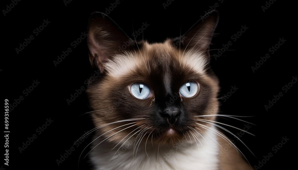 Cute kitten with blue eyes sitting, staring, and looking up generated by AI