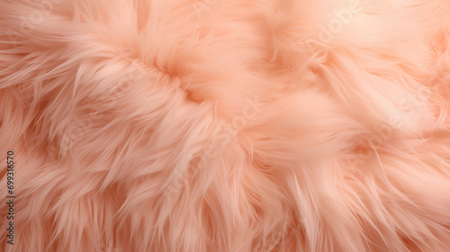 Fur background in Peach Fuzz shade, delicate color of the year, banner.
