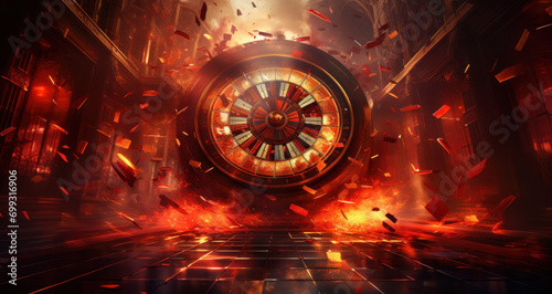 Illustration of a roulette wheel in a casino, background for an online casino, generative AI