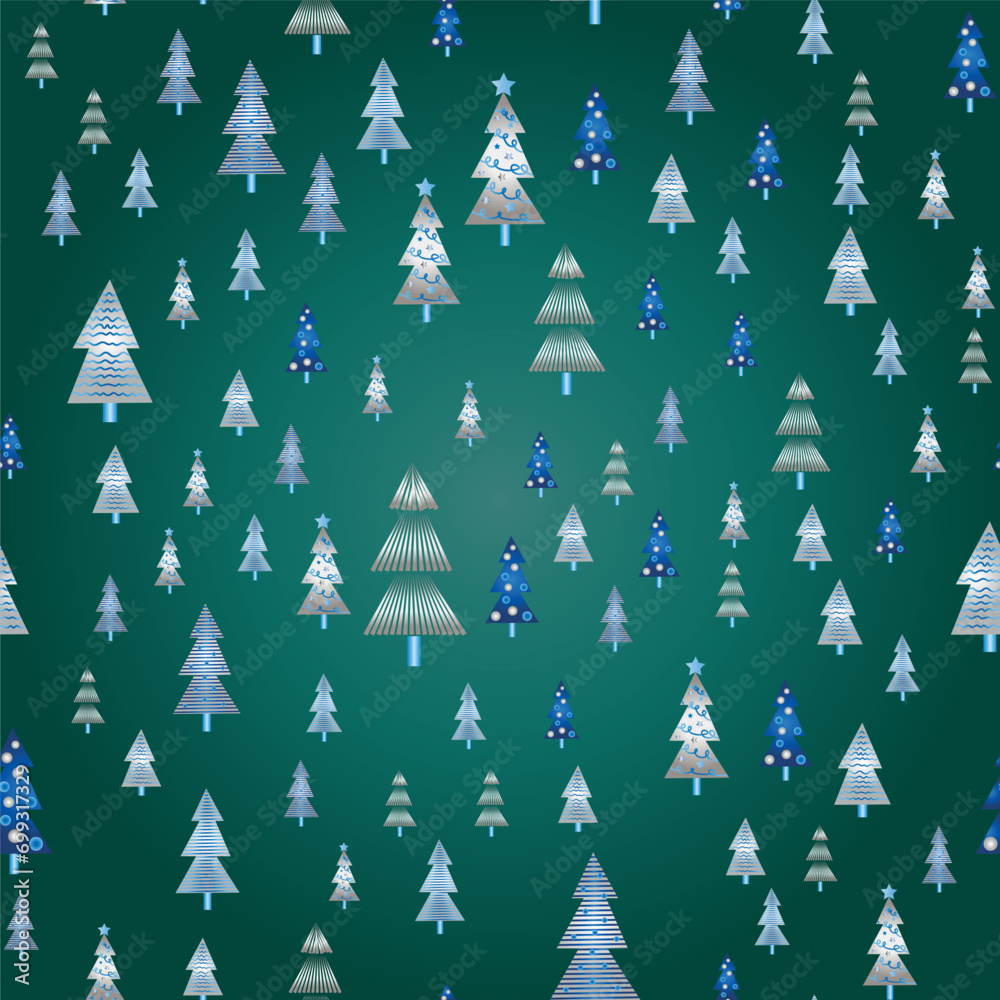 Obraz premium Winter forest scandinavian hand drawn seamless pattern. New Year, Christmas, holidays silver texture with Christmas