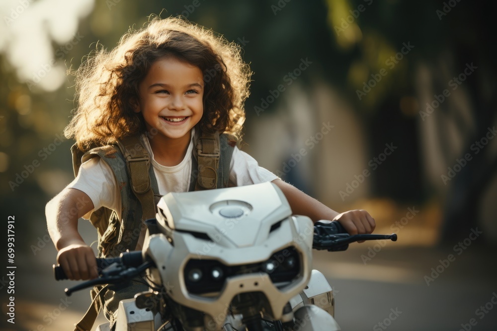 Little child girl riding bicycle