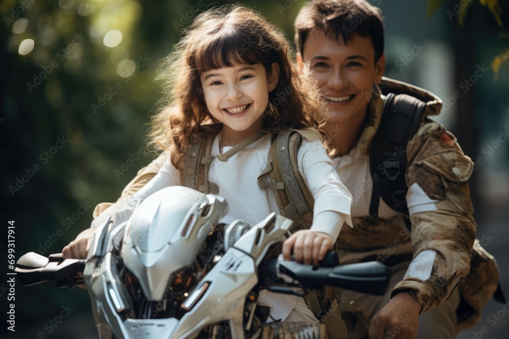 Father teach Little child girl riding bicycle Father teach Little child girl riding bicycle