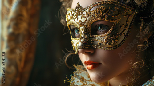 Elegant girl in Venetian mask, AI Generated
