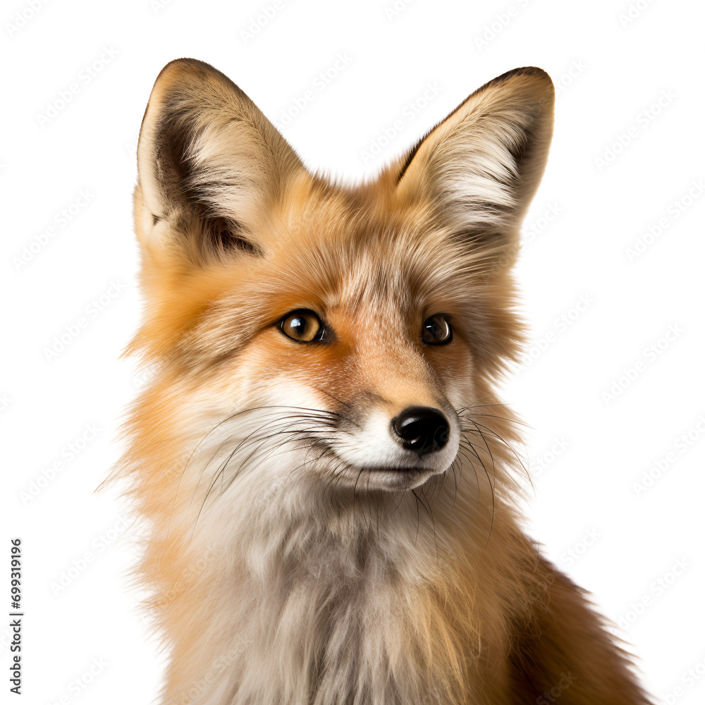 Fototapeta premium Detailed Close up Photo of a Half Body Fox, Isolated on Transparent Background, PNG