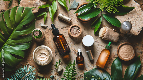 Eco-friendly beauty products arrangement, AI Generated photo
