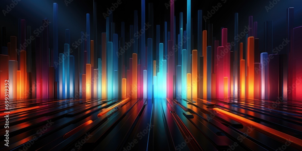 light lines, rainbow colored lines, abstract background, in the style of dark orange and dark aquamarine, technological design light lines, rainbow colored lines, abstract background, in the style of dark orange and dark aquamarine, technological design