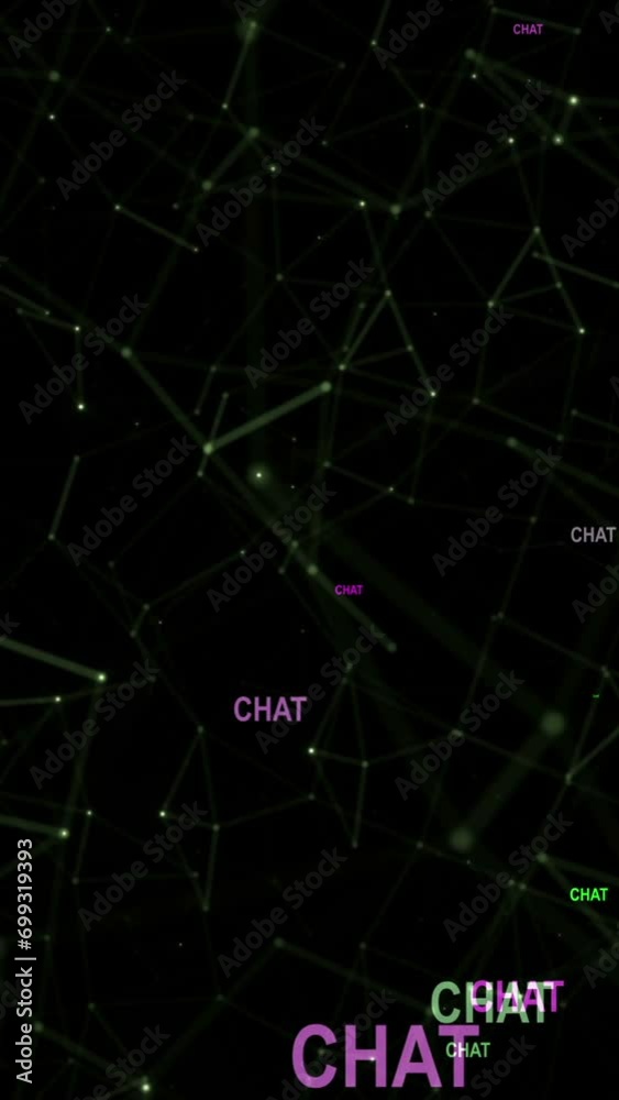 Chat text against network motion background vertical video Chat text against network motion background vertical video