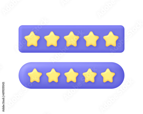 3D Five yellow stars on Speech Bubble. Online feedback, survey or review concept
