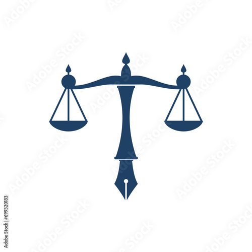 Law logo vector with judicial balance justice scale and a pen nib. Logo vector for law, court, justice services and firms. photo