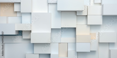 geometric white wall background with square boxes, in the style of layered abstracts, overlapping shapes