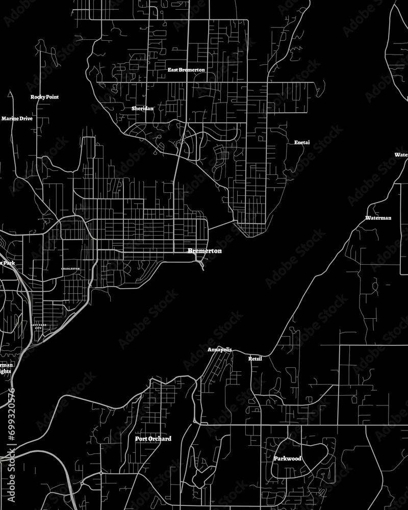 Bremerton Washington Map, Detailed Dark Map of Bremerton Washington ...