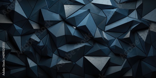 a dark blue background made of pieces of triangles, in the style of modern, dark gray and dark black, layered veneer panels, soft crosshatchings © TETIANA