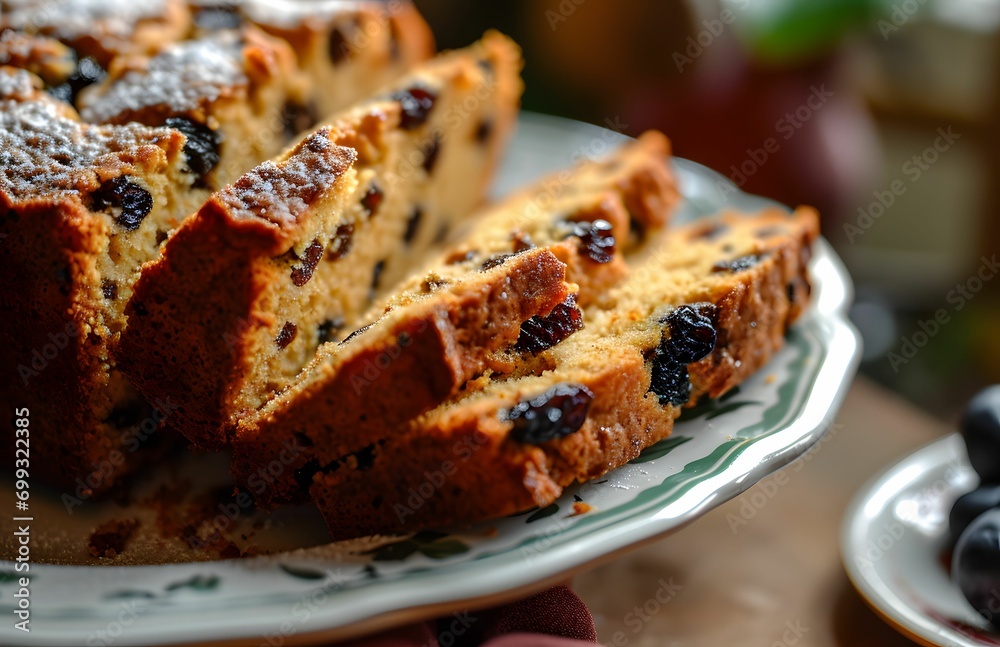 Multiple Slices of Raisin Cake Arranged on a Plate - Sweet Indulgence Multiple Slices of Raisin Cake Arranged on a Plate - Sweet Indulgence
