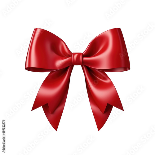 Red bow and ribbon. Realistic holiday decoration on white background