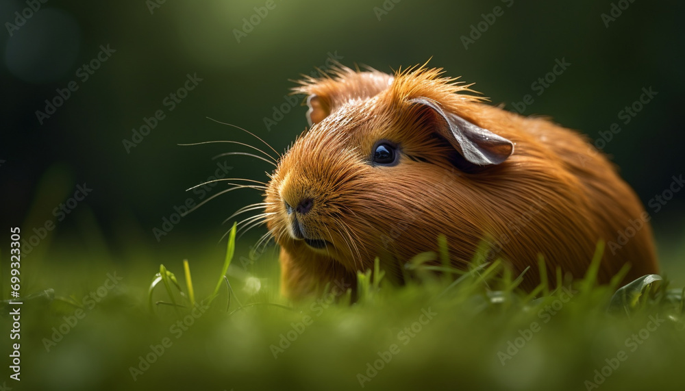 Cute fluffy guinea pig eating grass in the green meadow generated by AI Cute fluffy guinea pig eating grass in the green meadow generated by AI