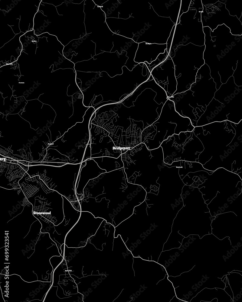 Bridgeport West Virginia Map, Detailed Dark Map of Bridgeport West Virginia