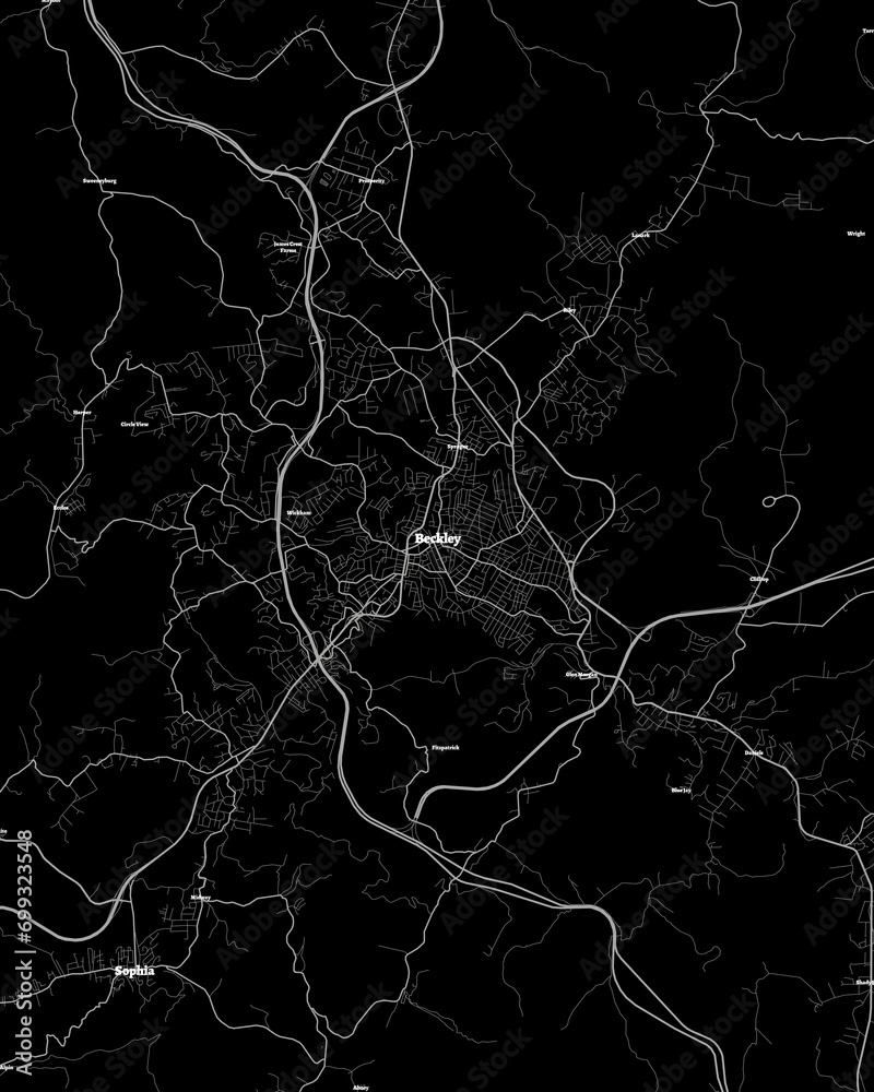 Beckley West Virginia Map, Detailed Dark Map of Beckley West Virginia