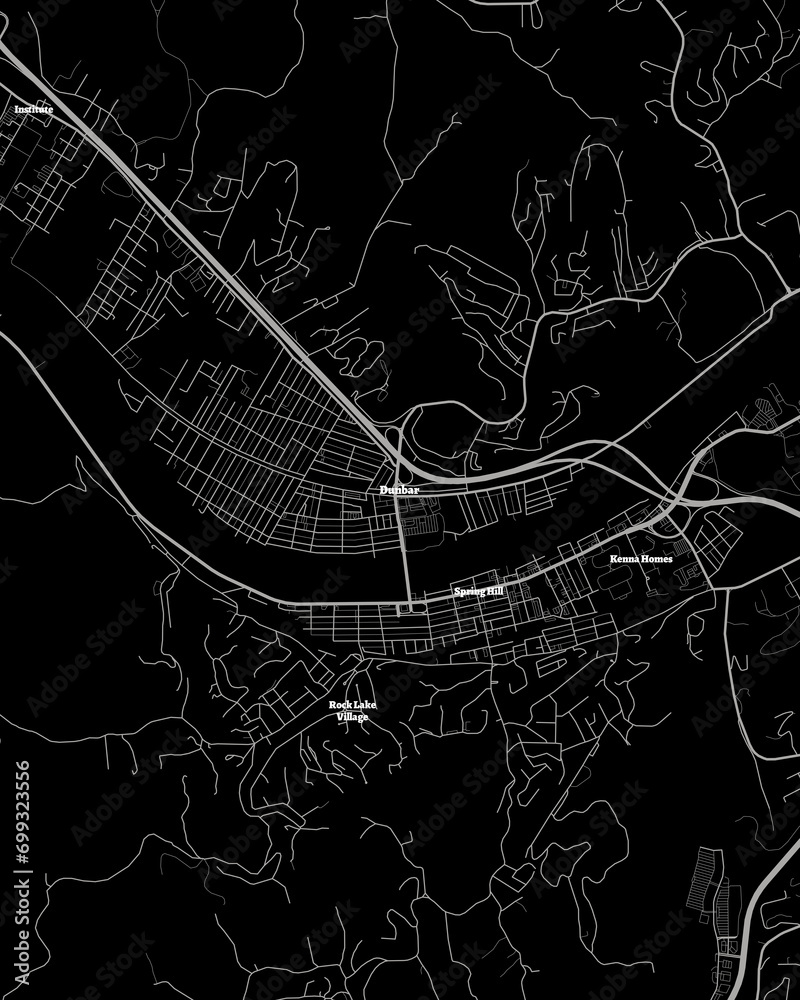 Dunbar West Virginia Map, Detailed Dark Map of Dunbar West Virginia