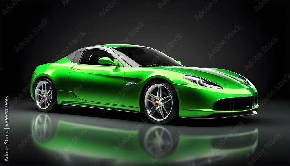 green sports car on elegant dark background.

