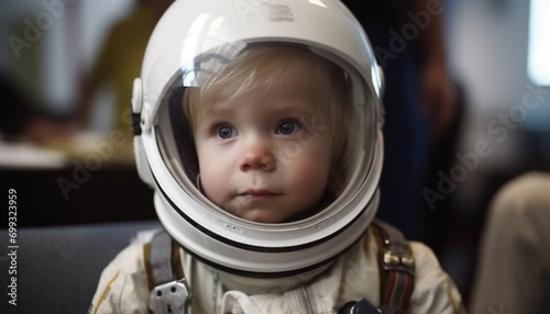 Cute baby boy smiling, looking at camera, playing with toy generated by AI © Jeronimo Ramos