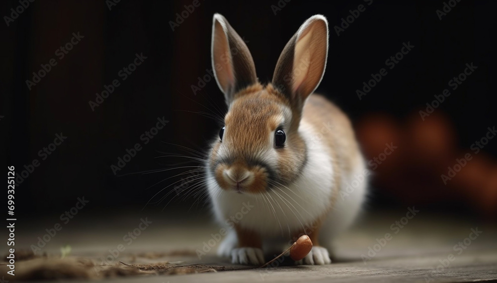 Cute fluffy rabbit sitting in grass, looking at camera generated by AI Cute fluffy rabbit sitting in grass, looking at camera generated by AI