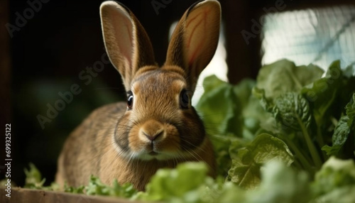 Cute baby rabbit sitting on grass, looking at camera generated by AI © Jeronimo Ramos