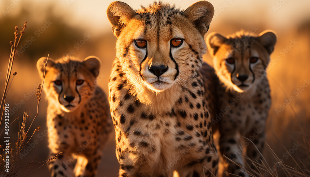 Majestic cheetahs walking in the African wilderness, beauty in nature generated by AI Majestic cheetahs walking in the African wilderness, beauty in nature generated by AI