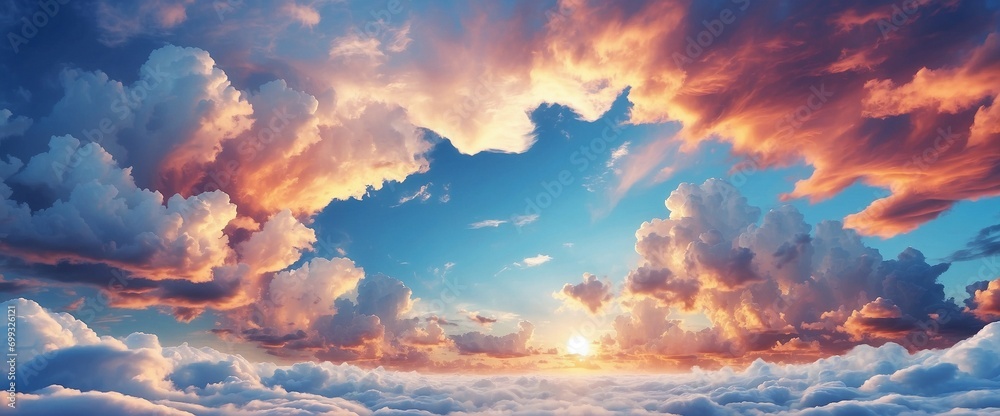 White and Blue Sky with Sunset Cloud Waves