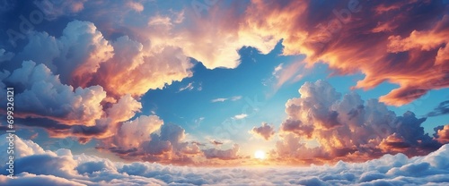 White and Blue Sky with Sunset Cloud Waves