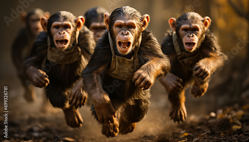 Running monkeys in the wild, screaming, playful in tropical rainforest generated by AI photo