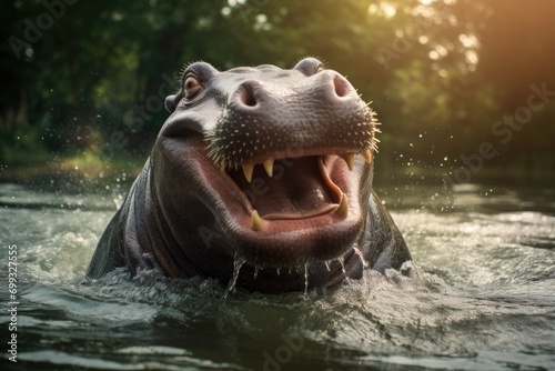 Happy hippopotamus splashing in water under sunlight © InfiniteStudio
