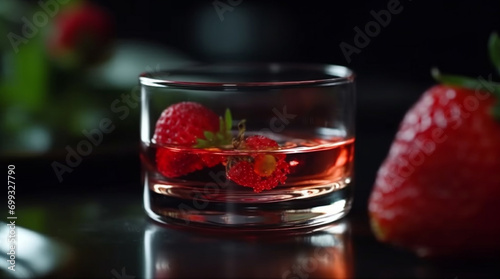 Wallpaper Mural Fresh strawberry drink on wooden table, close up of refreshing cocktail   generated by AI Torontodigital.ca