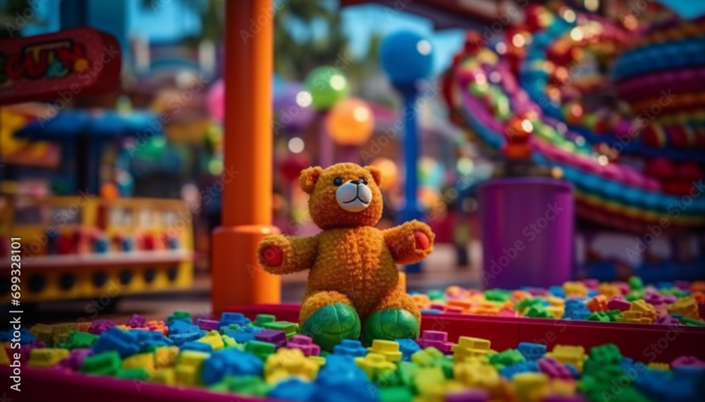 Child playing with colorful toy teddy bear   generated by AI