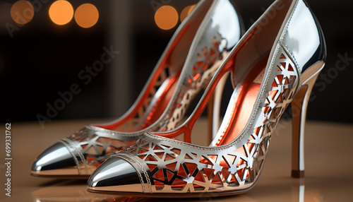 Fashionable women high heels in a shiny leather pair generated by AI