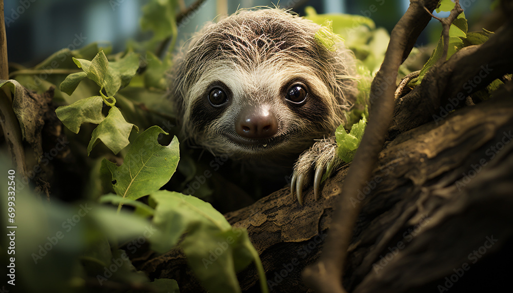 Cute lemur sitting on branch, looking at camera generated by AI Cute lemur sitting on branch, looking at camera generated by AI