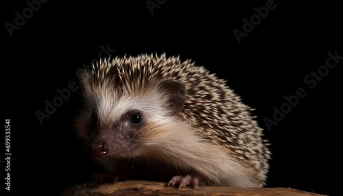 Cute hedgehog with bristles, small and furry, looking at camera generated by AI