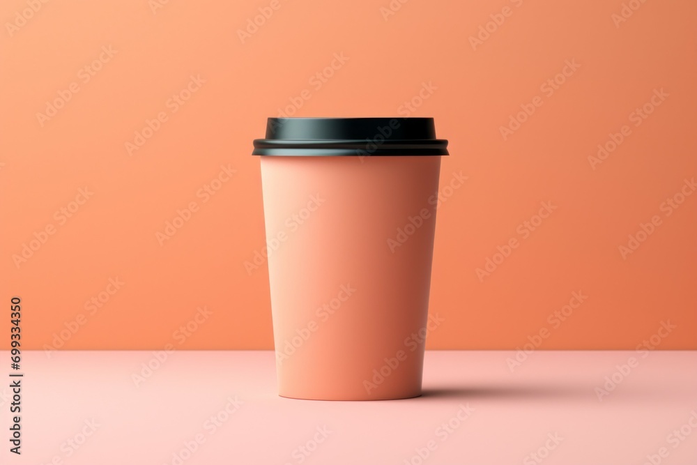 Mockup of a coffee cup in a trendy color. Background with selective focus and copy space Mockup of a coffee cup in a trendy color. Background with selective focus and copy space