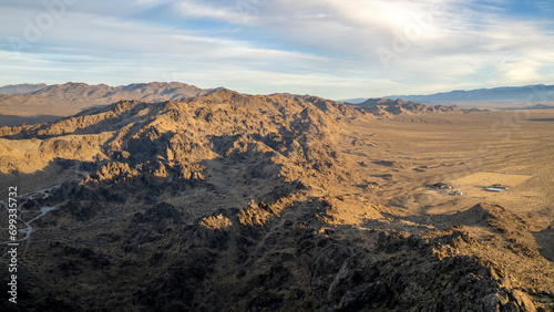 California arid desert valley view from mountain peak